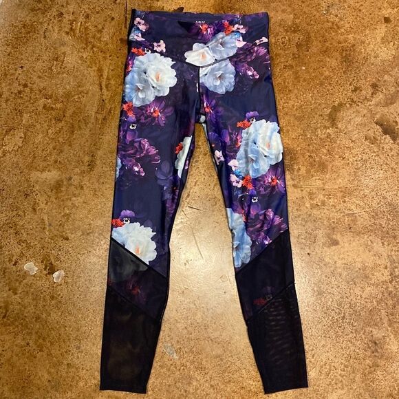 JOY Lab‎ purple and grey Floral & Mesh full length workout running Leggings - Picture 1 of 8